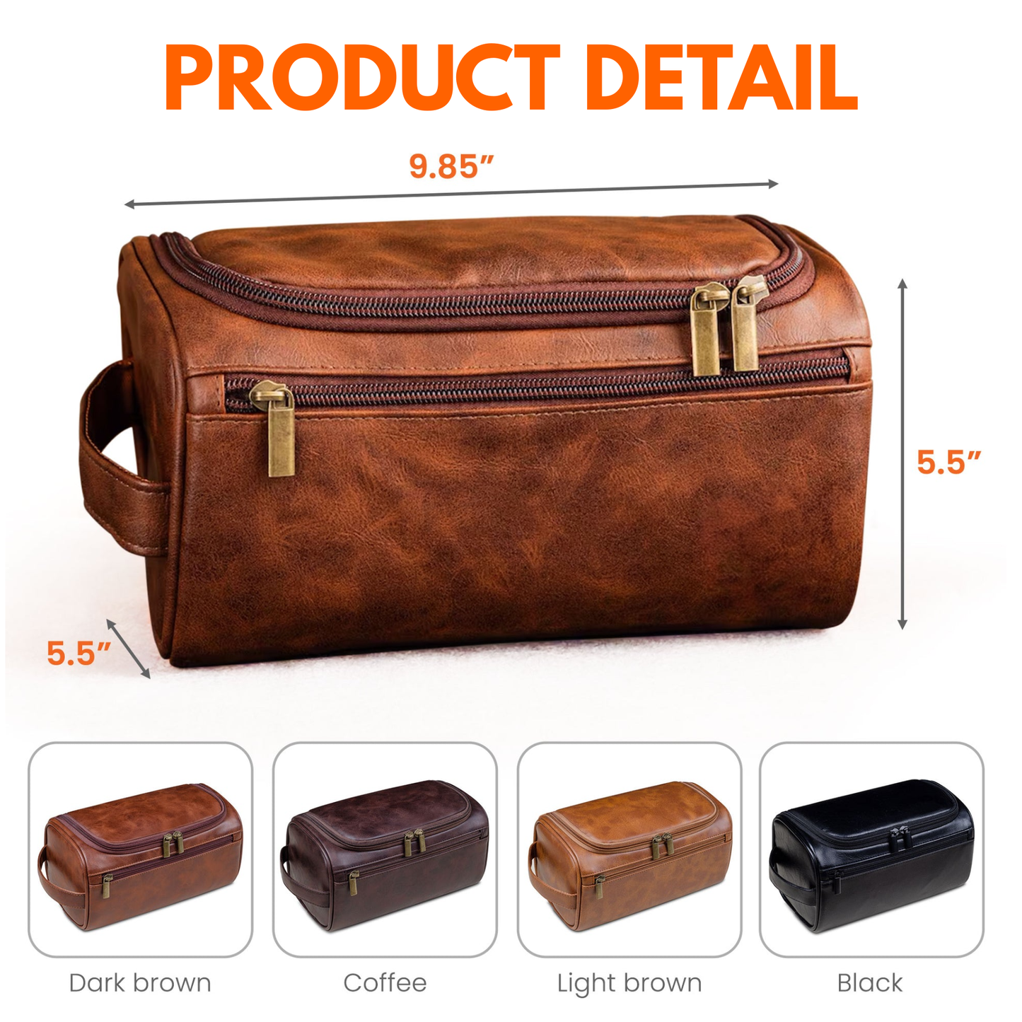 Laser Engraved Personalized Classic Initial Leather Toiletry Bag - Perfect Gift for Dad or Husband