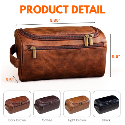 Laser Engraved Personalized Classic Initial Leather Toiletry Bag - Perfect Gift for Dad or Husband
