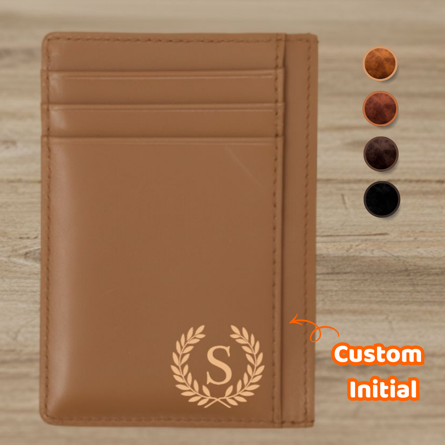 Laser Engraved Personalized Gentleman Name Logo Leather Card Holder - Premium Gift for Dad, Husband