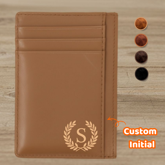 Laser Engraved Personalized Gentleman Name Logo Leather Card Holder - Premium Gift for Dad, Husband