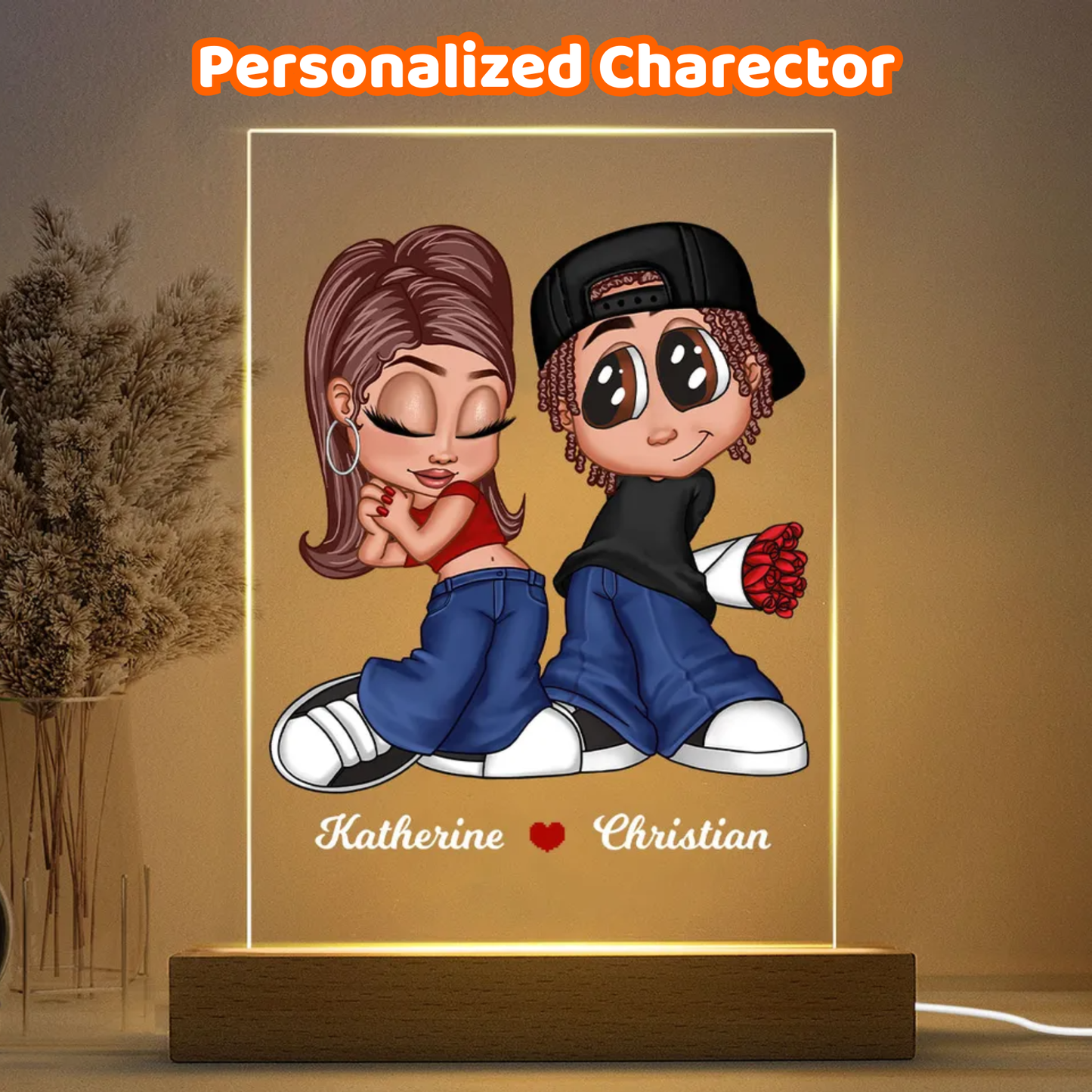 Y2K Couple Personalized LED Night Light, Gift For Him, For Her