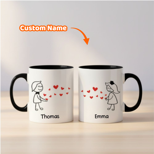 Custom Name Couple Stick Figure Mugs – Personalized Romantic Gift for Couples