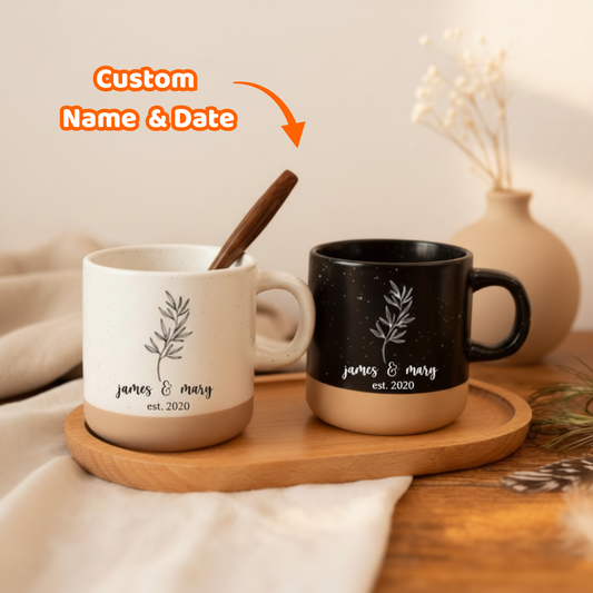 Elegant Personalized Mug with Name & Date for Couples - Custom Romantic Gift