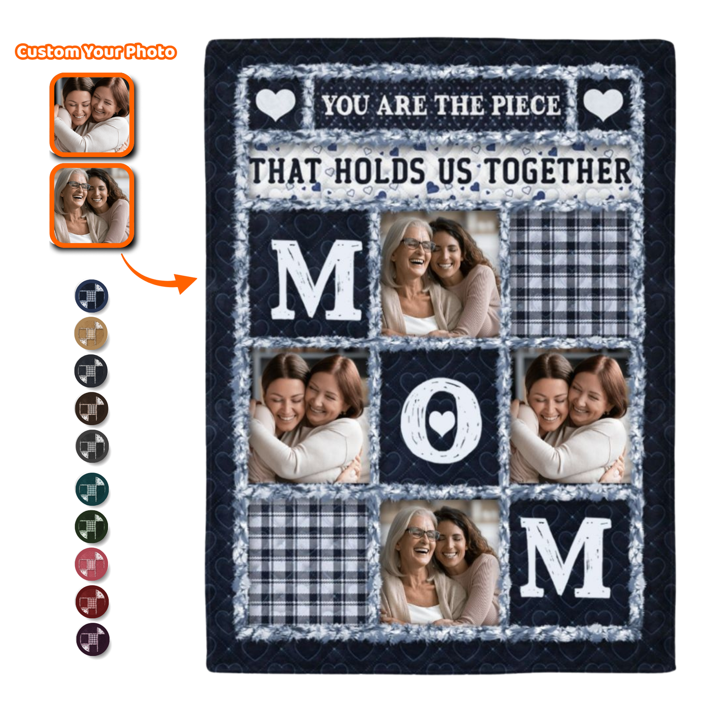 Custom Photo Mom Nana You Are The Piece That Holds Us Together - Personalized Fleece Blanket, Sherpa Blanket