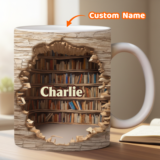 Custom Name Book Cave Design Ceramic Mug - Personalized Special Gifts for Book Lovers