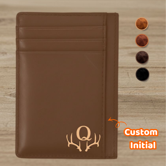 Laser Engraved Personalized Vintage Initial Leather Card Holder - Decorative Gift for Dad or Husband