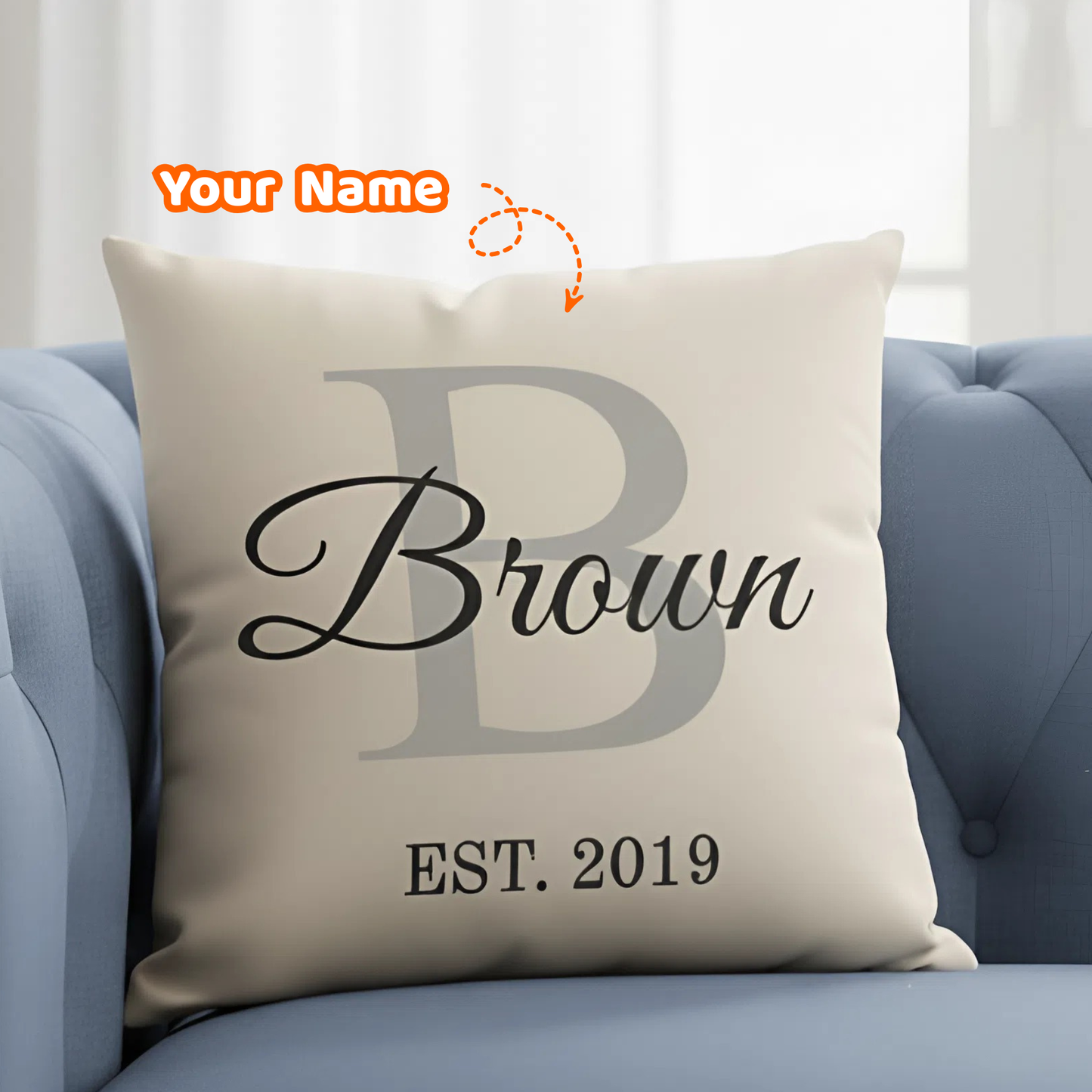 Custom Name & Initial Pillow with Meaningful Year - Personalized Home Decor Gift for Family