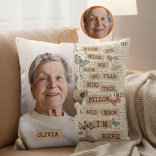 Memorial Hug This Pillow & Know I'm Here Pillow - Personalized Photo Gift For Family Members