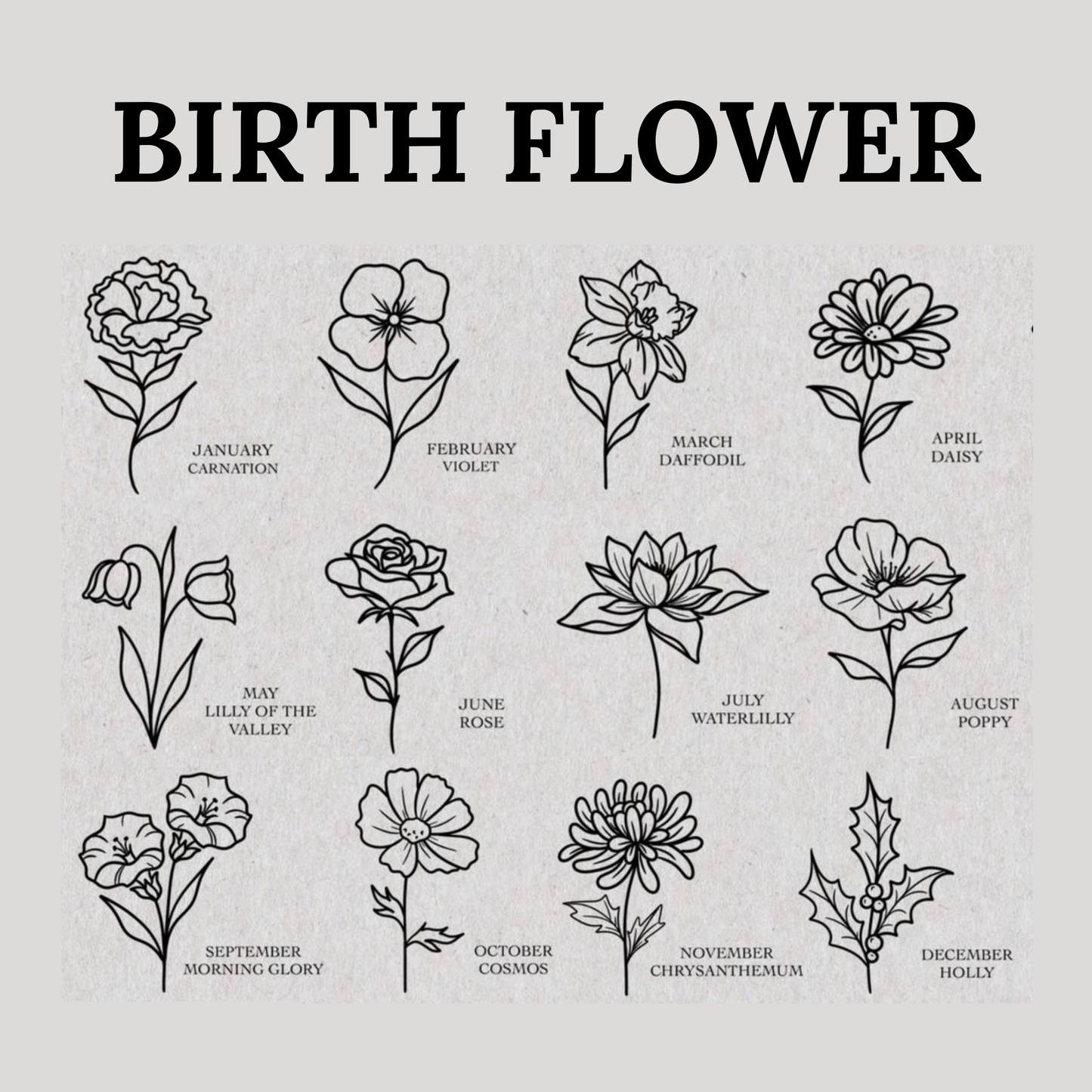 Birth Flowers Bouquet Charm Necklace with Hidden Picture