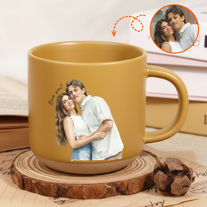 Personalized Warm & Artistic Watercolor Portrait Pottery Mug – Meaningful Gift for Couples & Family