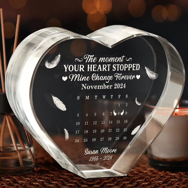 Calendar The Moment Your Heart Stopped Memorial - Personalized Crystal Heart