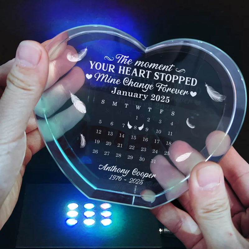 Calendar The Moment Your Heart Stopped Memorial - Personalized Crystal Heart
