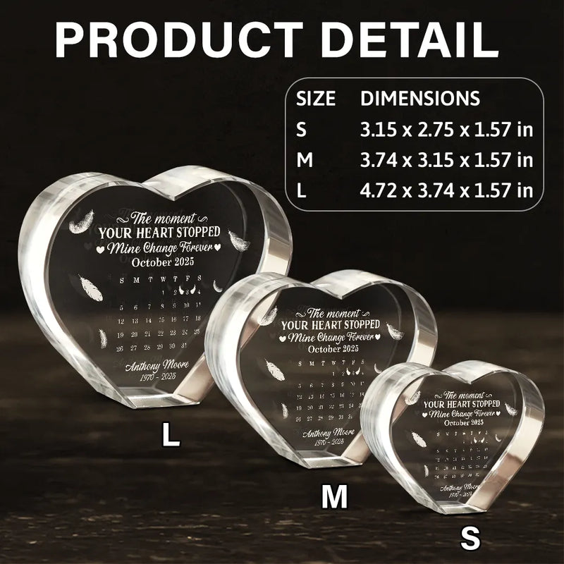 Calendar The Moment Your Heart Stopped Memorial - Personalized Crystal Heart