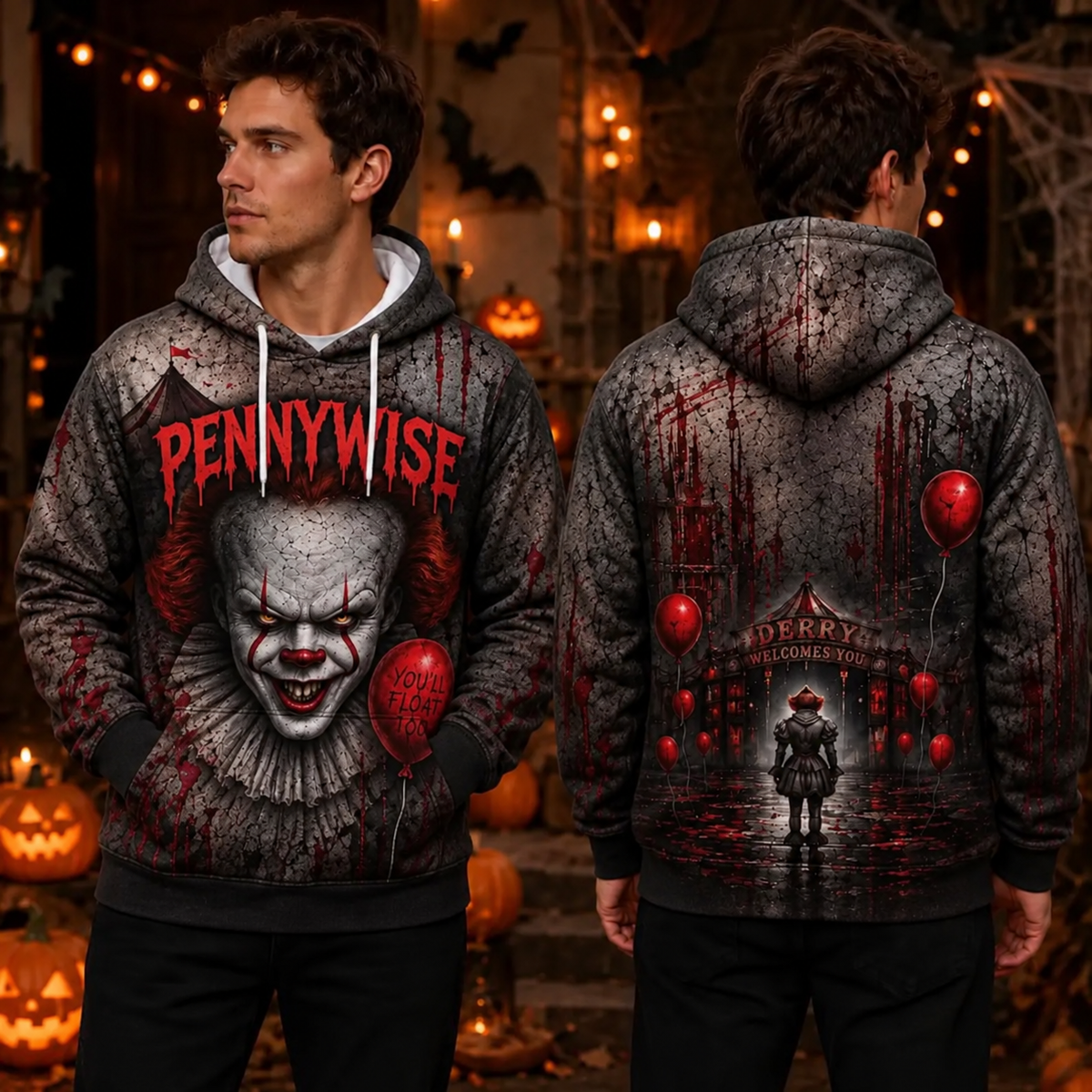 IT/ Pennywise 3D Graphic Print Hoodie Pullover Hooded Sweater