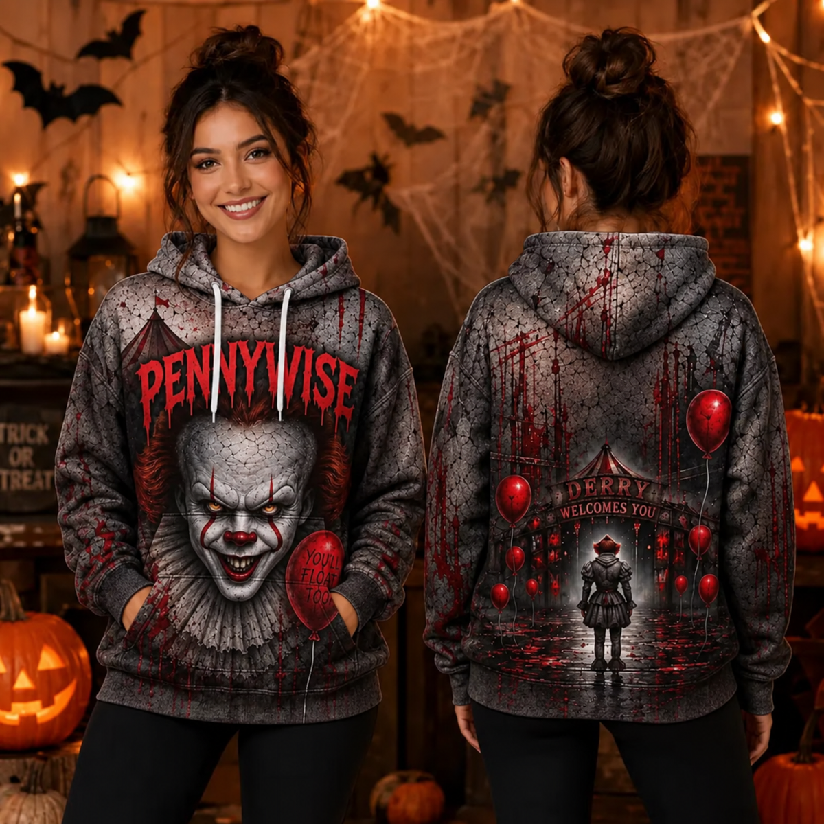 IT/ Pennywise 3D Graphic Print Hoodie Pullover Hooded Sweater