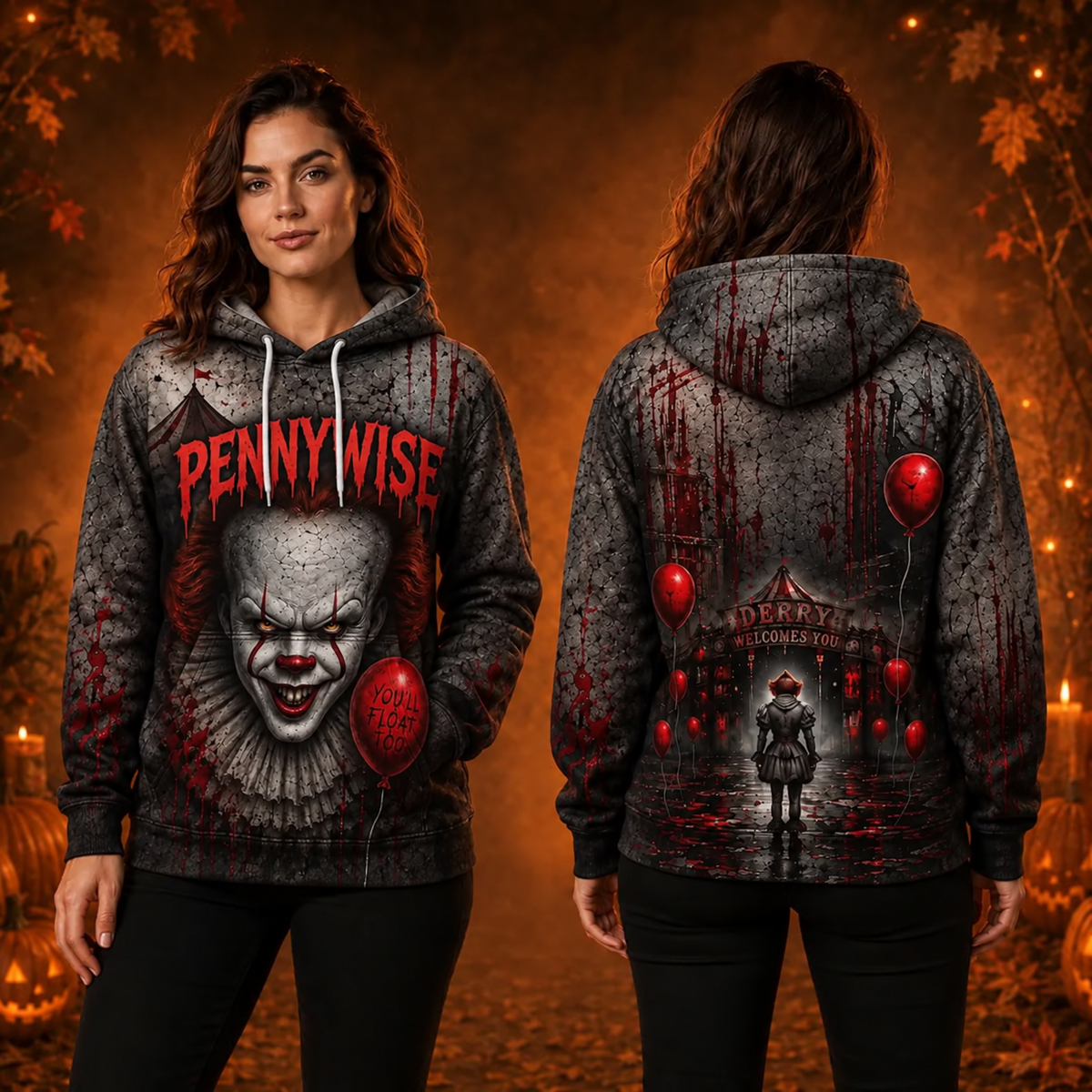 IT/ Pennywise 3D Graphic Print Hoodie Pullover Hooded Sweater