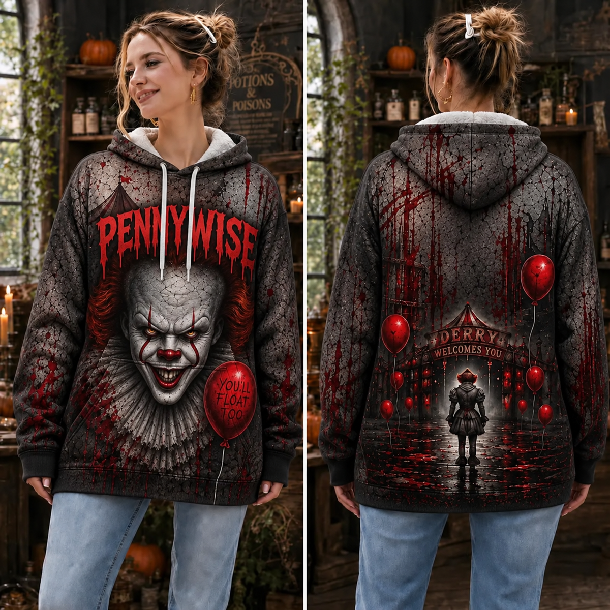 IT/ Pennywise 3D Graphic Print Hoodie Pullover Hooded Sweater