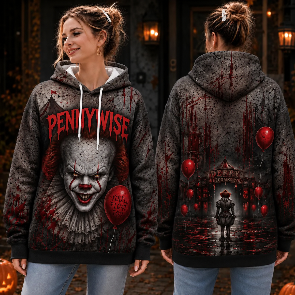 IT/ Pennywise 3D Graphic Print Hoodie Pullover Hooded Sweater