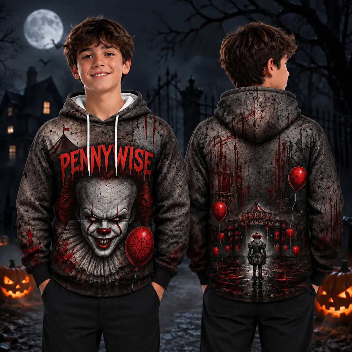 IT/ Pennywise 3D Graphic Print Hoodie Pullover Hooded Sweater