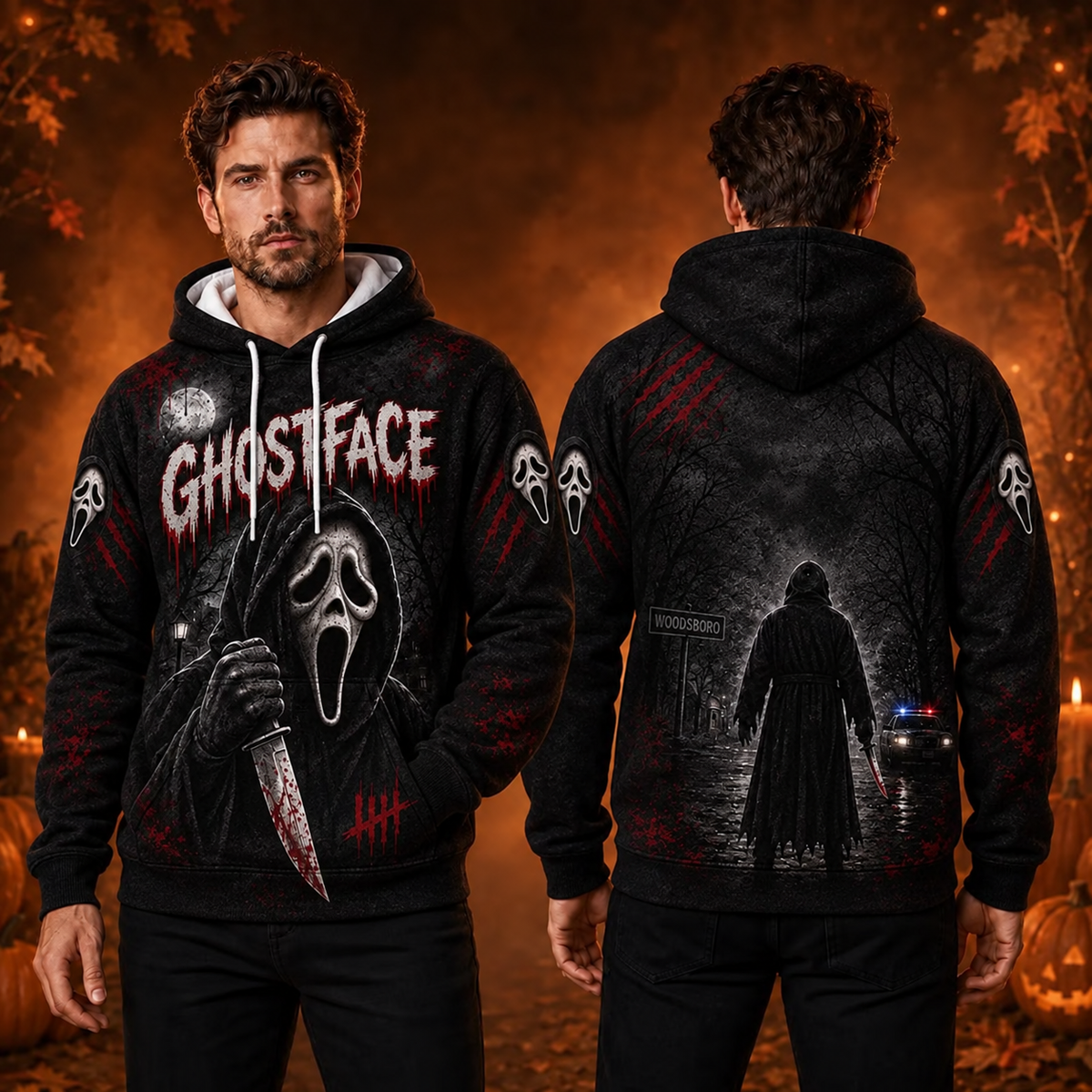 Ghostface Horror Movie 3D Graphic Print Hoodie Pullover Hooded Sweater