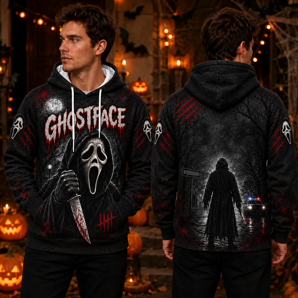 Ghostface Horror Movie 3D Graphic Print Hoodie Pullover Hooded Sweater