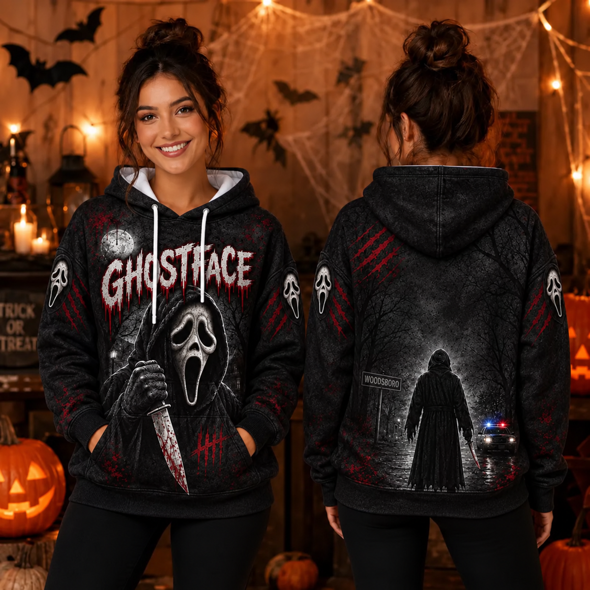 Ghostface Horror Movie 3D Graphic Print Hoodie Pullover Hooded Sweater