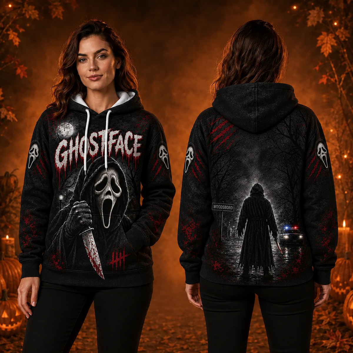 Ghostface Horror Movie 3D Graphic Print Hoodie Pullover Hooded Sweater