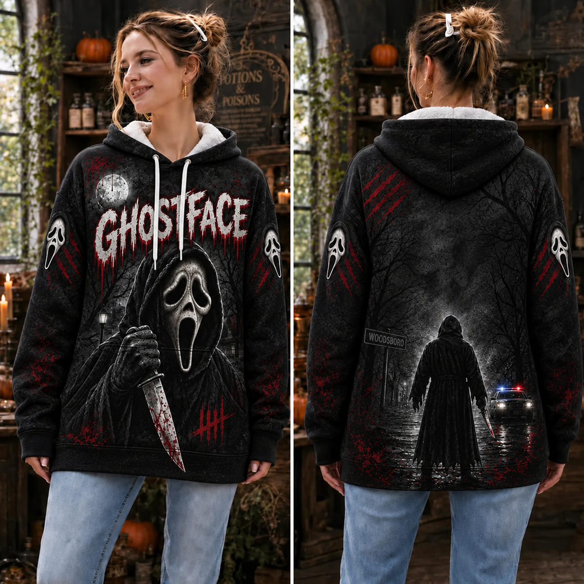Ghostface Horror Movie 3D Graphic Print Hoodie Pullover Hooded Sweater