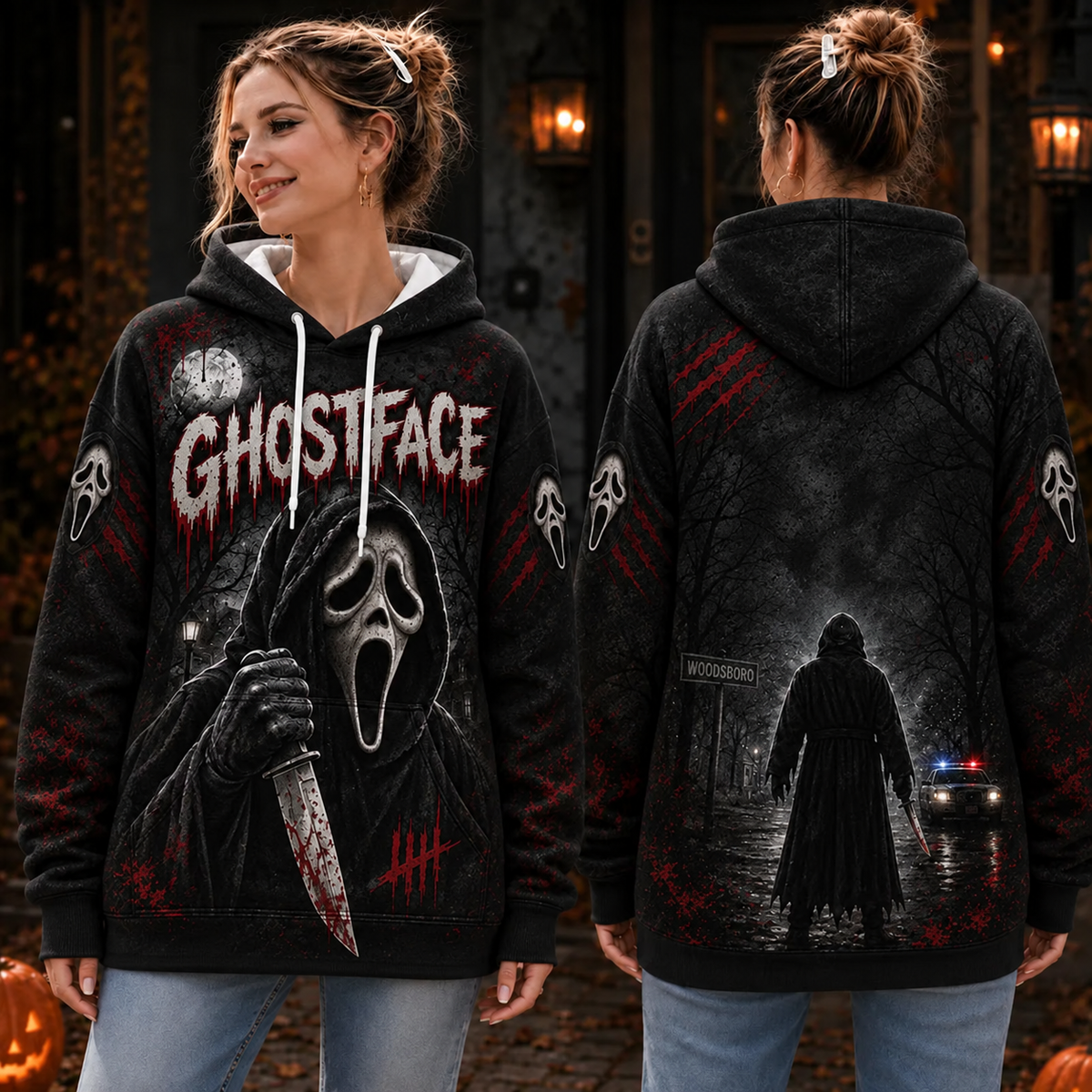 Ghostface Horror Movie 3D Graphic Print Hoodie Pullover Hooded Sweater