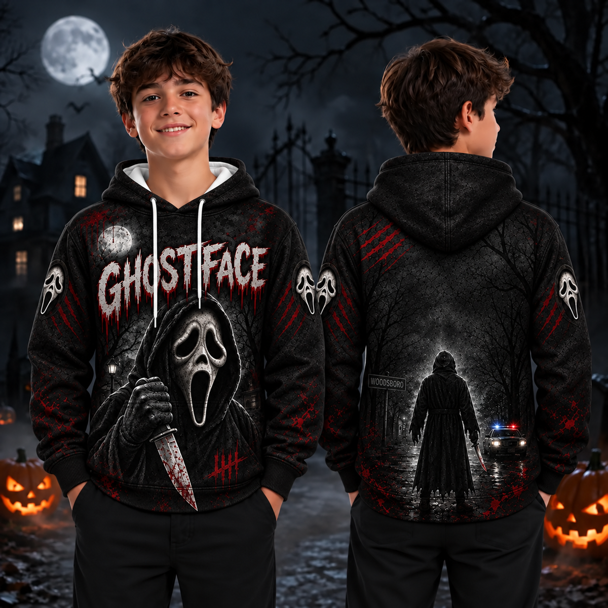 Ghostface Horror Movie 3D Graphic Print Hoodie Pullover Hooded Sweater