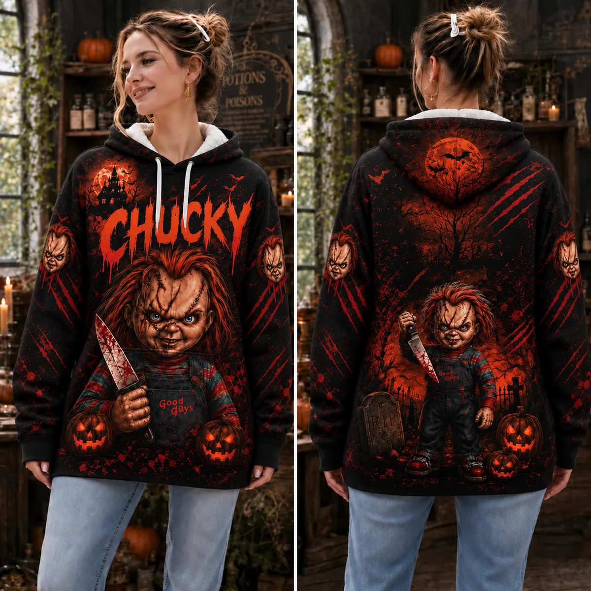 Chucky Child's Play 3D Graphic Print Hoodie Pullover Hooded Sweater