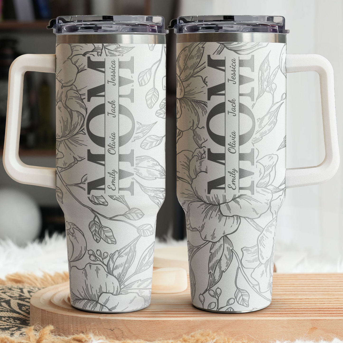 Custom Kids' Names - Floral Mom Mother's Day Gifts - Personalized 40oz Tumbler