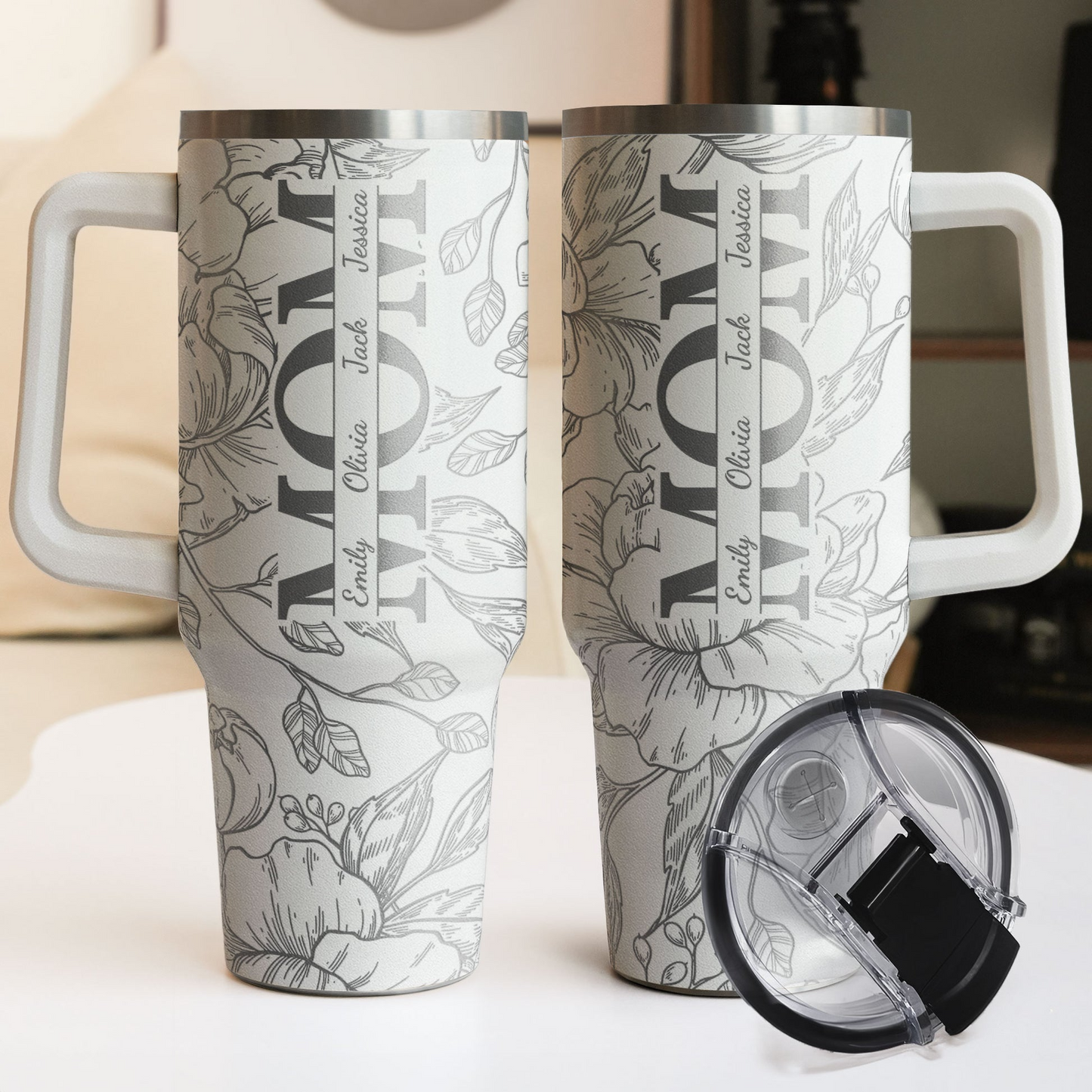 Custom Kids' Names - Floral Mom Mother's Day Gifts - Personalized 40oz Tumbler