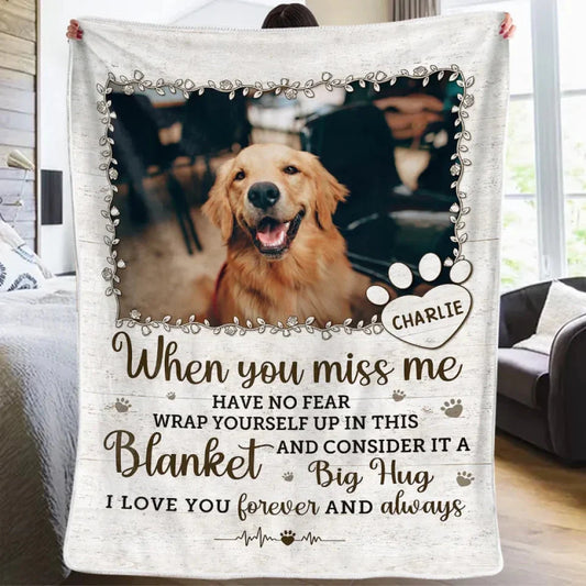 Custom Photo A Big Hug From Me - Pet Memorial Personalized Custom Blanket - Sympathy Gift For Dog Lovers, Cat Lovers, Pet Owners, Pet Lovers