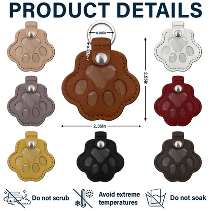 Custom Photo Dog Cat Pet Portrait - Personalized Paw Shaped Leather Keychain With Stitching