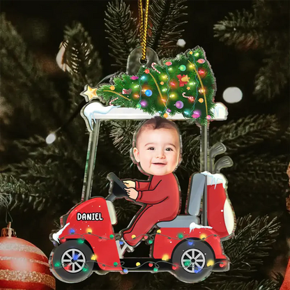Custom Photo Funny Face Golf Cart Kid Baby - Personalized Acrylic Photo Ornament