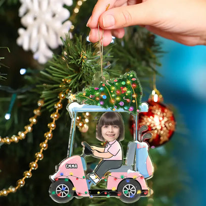Custom Photo Funny Face Golf Cart Kid Baby - Personalized Acrylic Photo Ornament