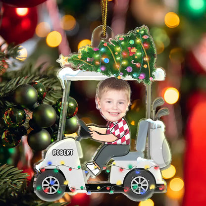 Custom Photo Funny Face Golf Cart Kid Baby - Personalized Acrylic Photo Ornament