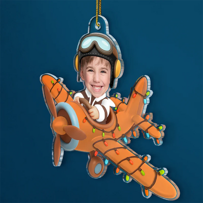 Custom Photo Funny Kid Face Airplane - Personalized Acrylic Photo Ornament