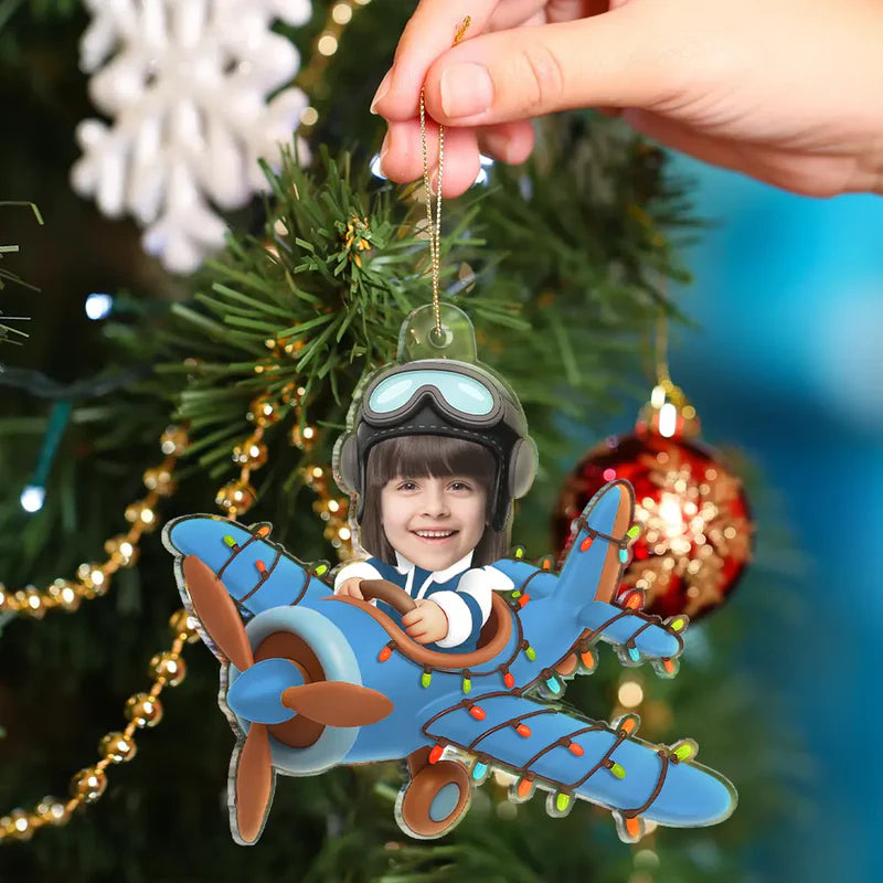 Custom Photo Funny Kid Face Airplane - Personalized Acrylic Photo Ornament
