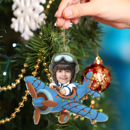 Custom Photo Funny Kid Face Airplane - Personalized Acrylic Photo Ornament