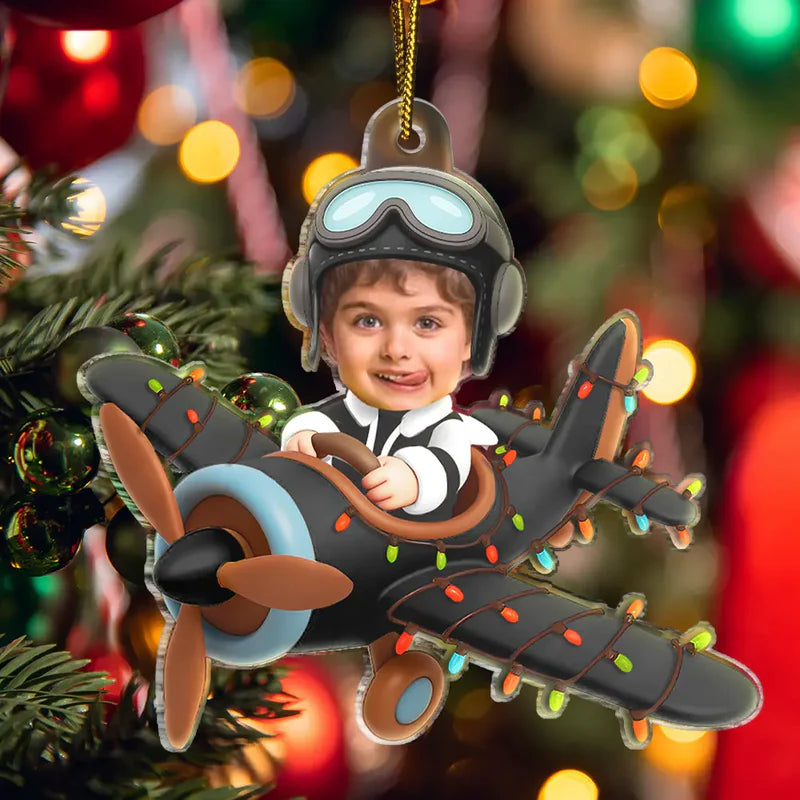 Custom Photo Funny Kid Face Airplane - Personalized Acrylic Photo Ornament