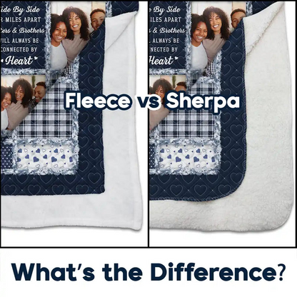 Custom Photo “Sisters & Brothers Will Always Be Connected By Heart” – Personalized Fleece & Sherpa Blanket