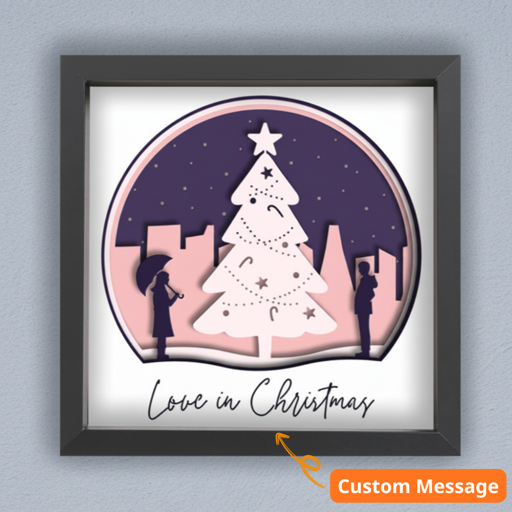 3D Layered Love In Christmas Papercut Framed Picture - Perfect Holiday Gift for Couples