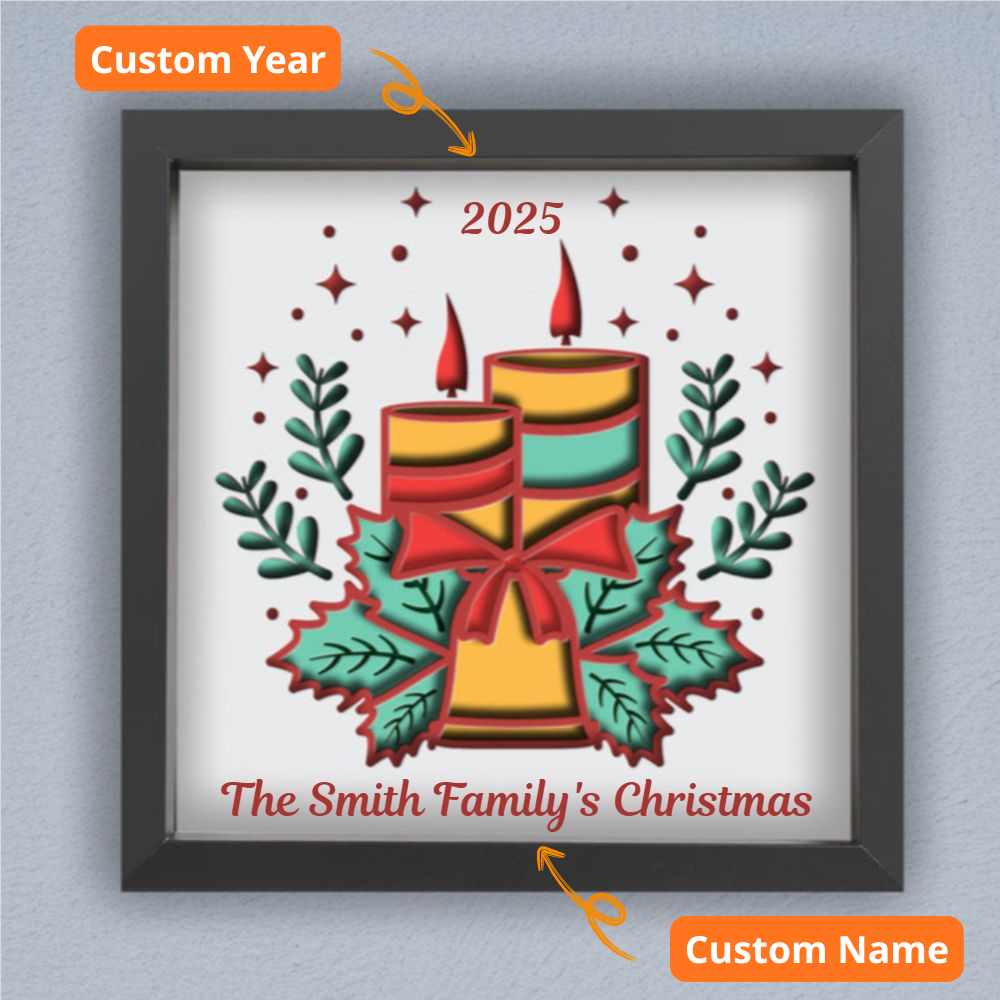 3D Layered Papercut Christmas Candle Framed Picture - Perfect Holiday Home Décor & Family Gift