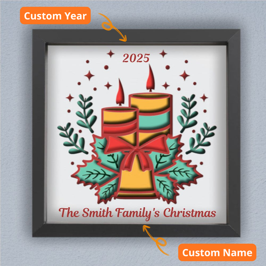 3D Layered Papercut Christmas Candle Framed Picture - Perfect Holiday Home Décor & Family Gift
