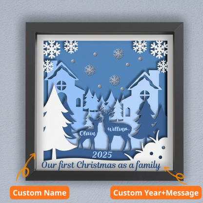 3D Layered Deer and Winter Forest Papercut Framed Picture - Perfect Christmas Home Décor & Family Gift