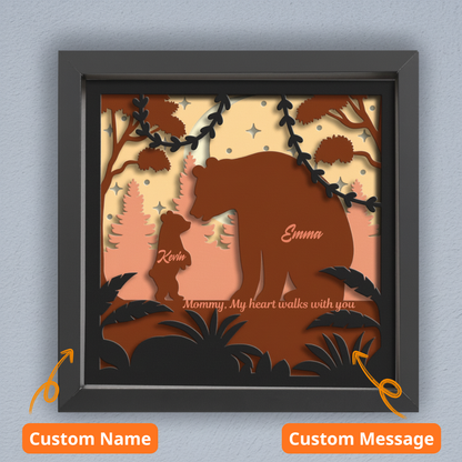 3D Layered Mama Bear Papercut Framed Picture - Perfect Home Décor & Gift for Mom and Kids