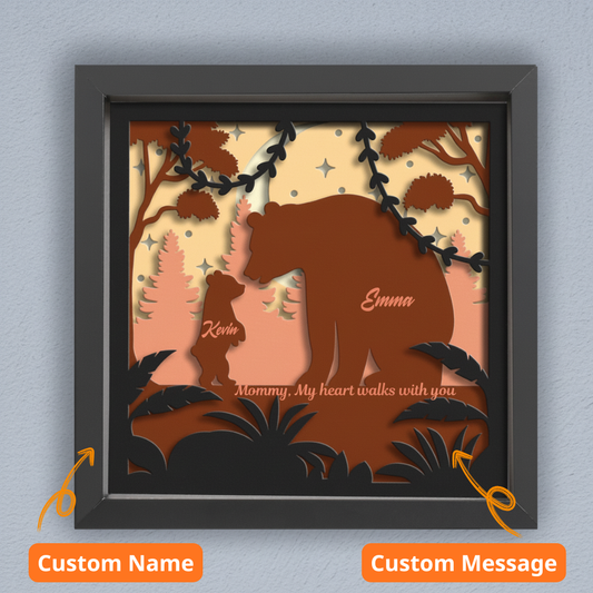 3D Layered Mama Bear Papercut Framed Picture - Perfect Home Décor & Gift for Mom and Kids