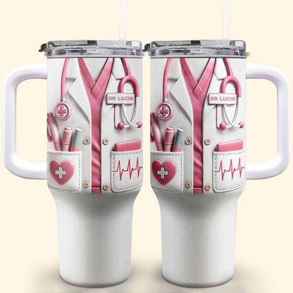 Medical Essentials, Stethoscope And Heartbeat Line, Personalized 40oz Tumbler With Straw, Gift for Medical Professionals And Students